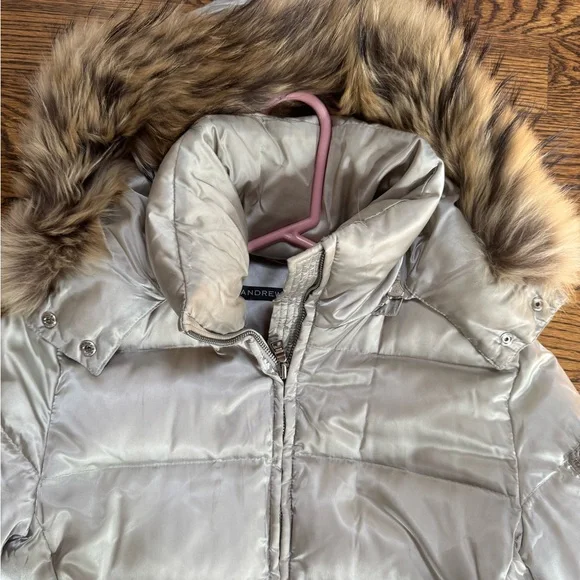 Andrew Marc Silver champaine Puffer Jacket with real Fur Hood down jacket - Picture 2 of 8